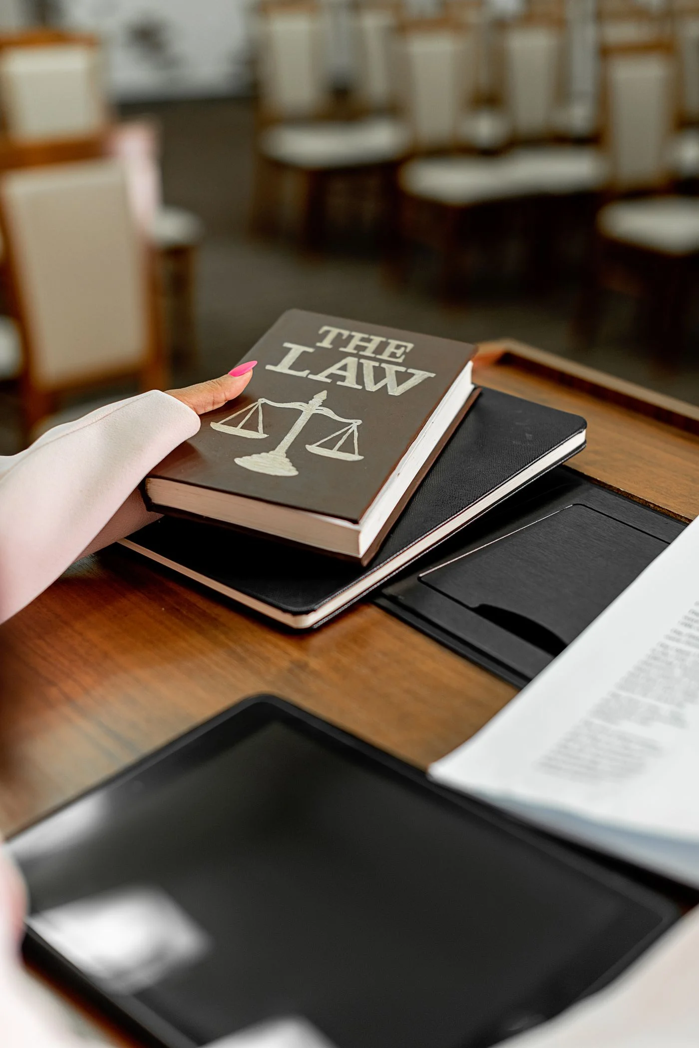 Close-up of a law book and notes